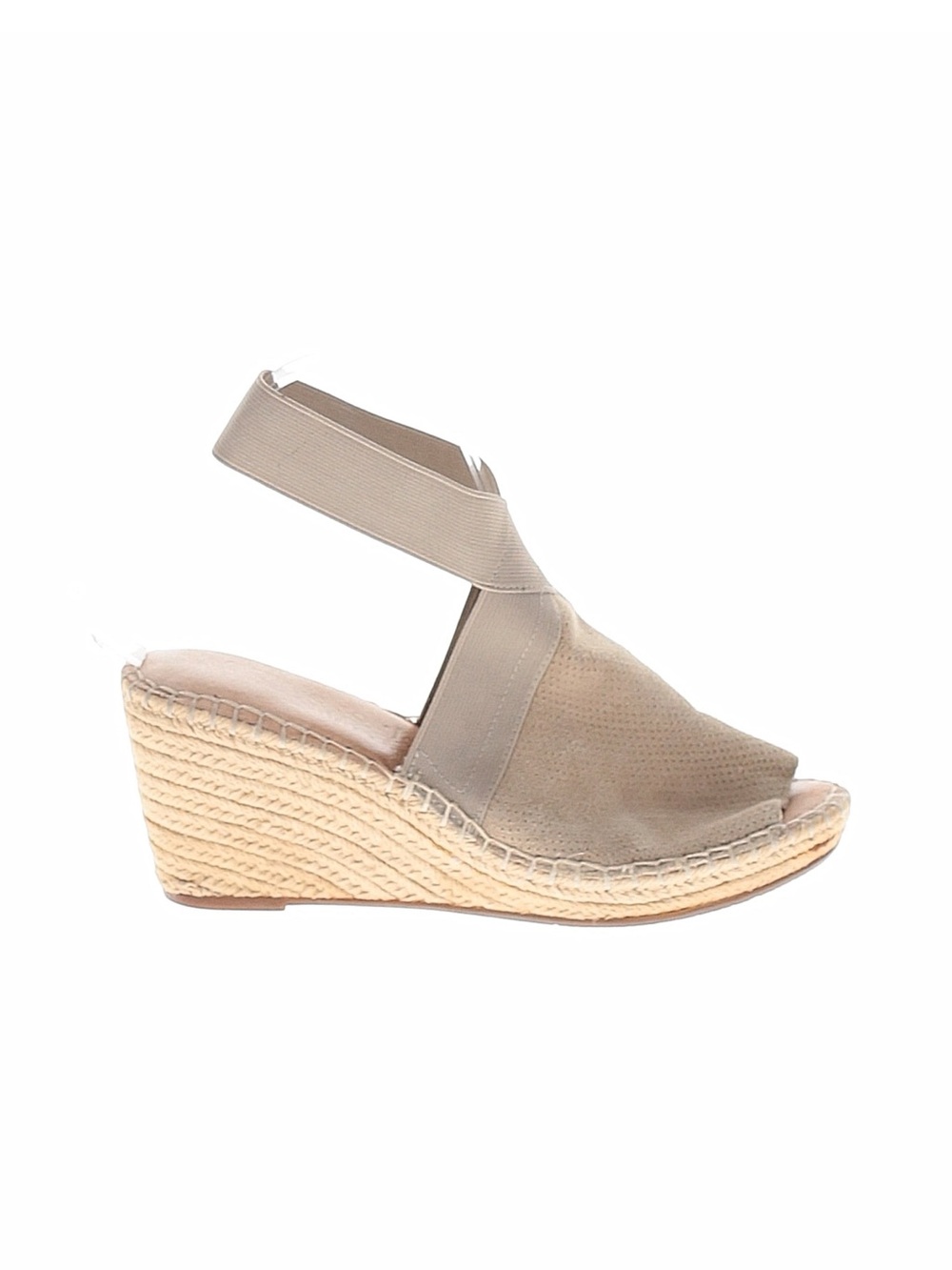 Suede Peep-Toe Espadrille Wedge Sandals in Taupe